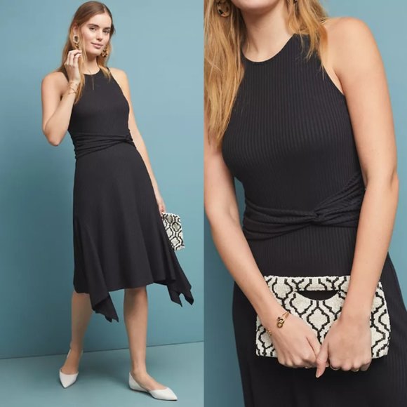 Anthropologie Dresses & Skirts - Anthropologie Ribbed Kingsolver Dress Asymmetrical Handkerchief Hem Midi Medium